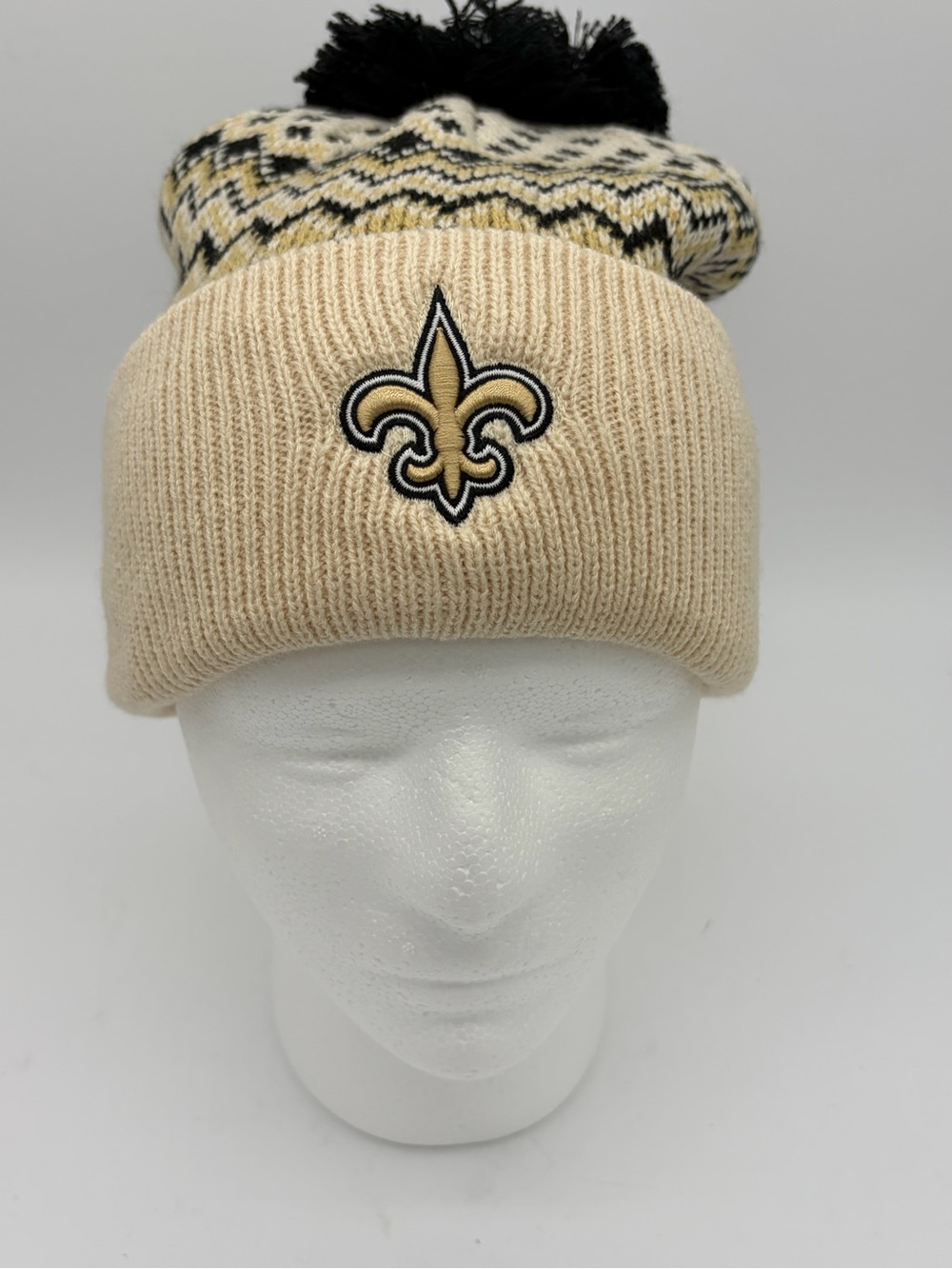 47 Fleur-de-Lis Pom Beanie - Cream & Black NO Saints